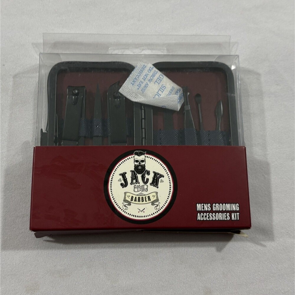 Jack the Barber Men's Grooming Set Nail Clippers File Scissors Tweezers Case